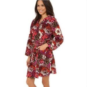 VERA BRADLEY Rosewood Plush Hooded Lounge Bath Robe Fuchsia\Black S\M